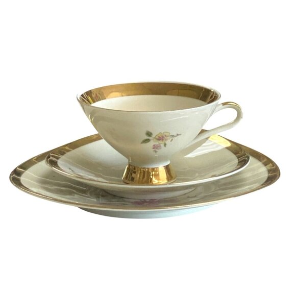 Winterling Bavaria Trio Germany Teacup Saucer Plate Set - Gold Floral - Picture 1 of 12